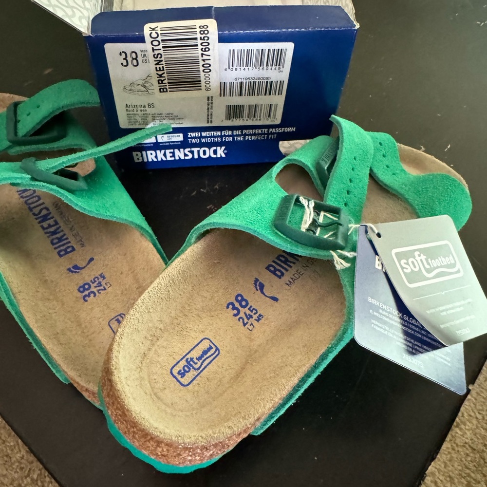 Birkenstock Arizona Soft Footbed, Suede Leather, BOLD Green- Retired colour!